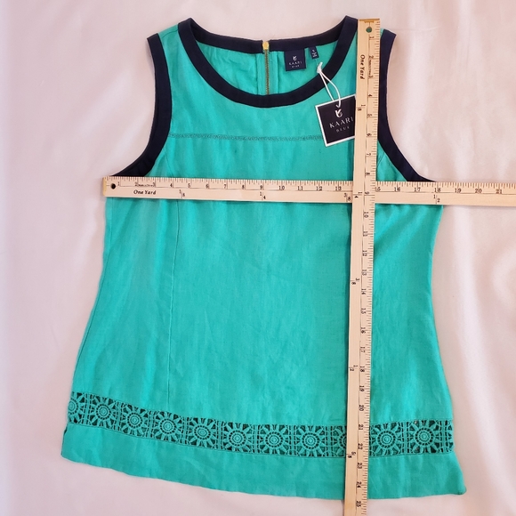 NWT Kaari Blue Linen Crocheted Hem Tank Top - Picture 8 of 11
